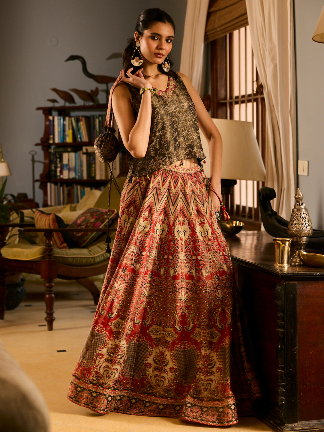 Tala Lehenga Set - Red & Black