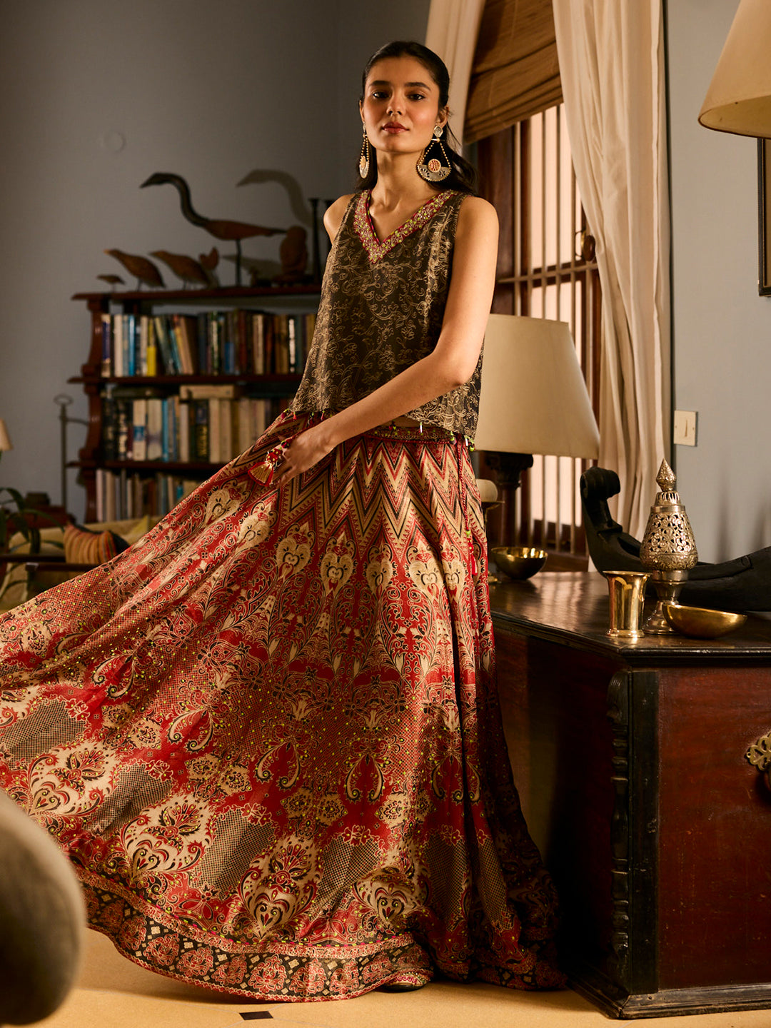 Tala Lehenga Set - Red & Black