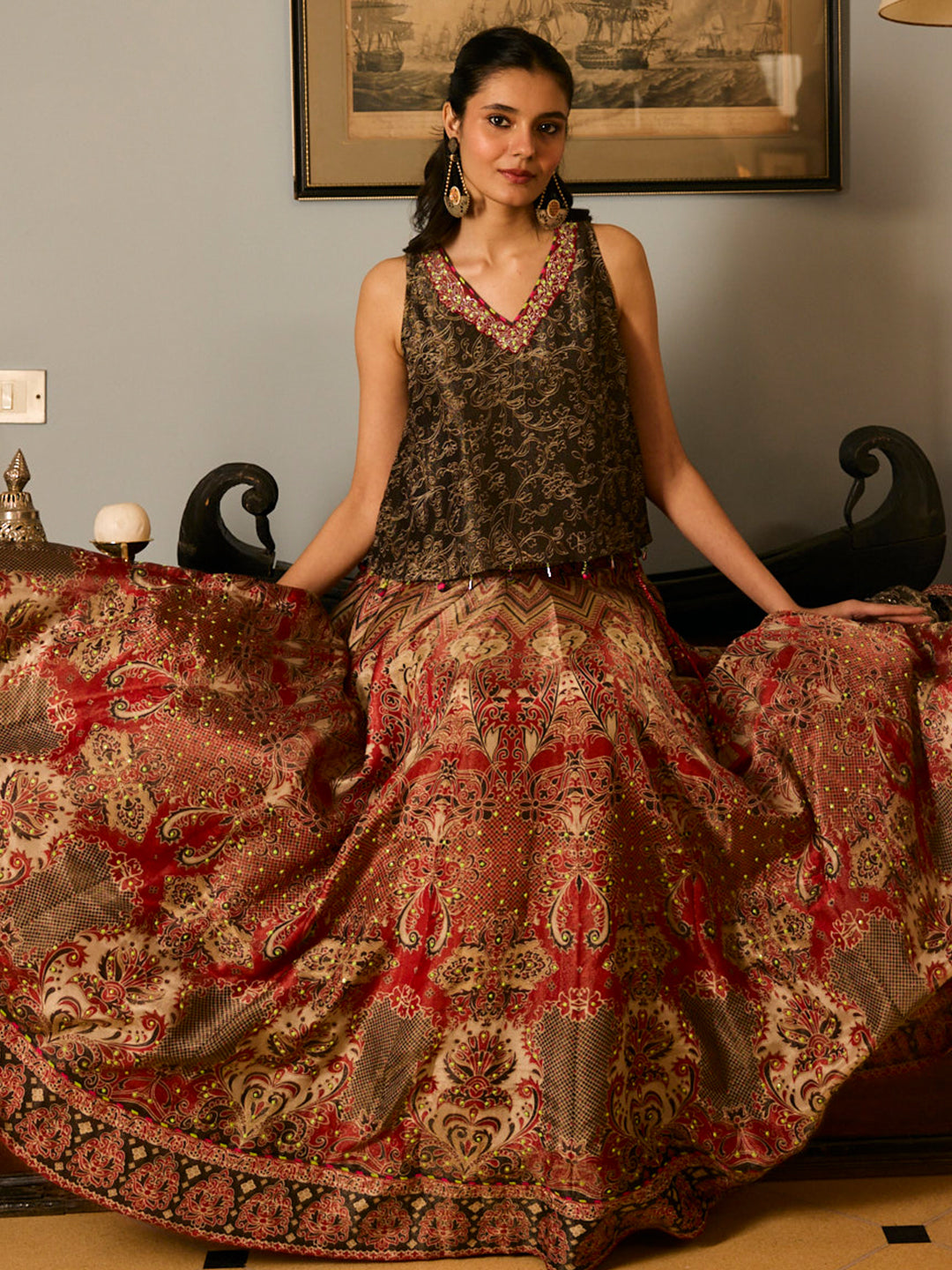 Tala Lehenga Set - Red & Black