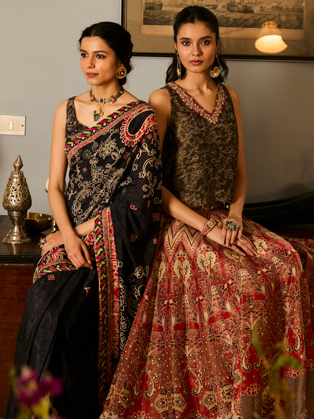 Tala Lehenga Set - Red & Black
