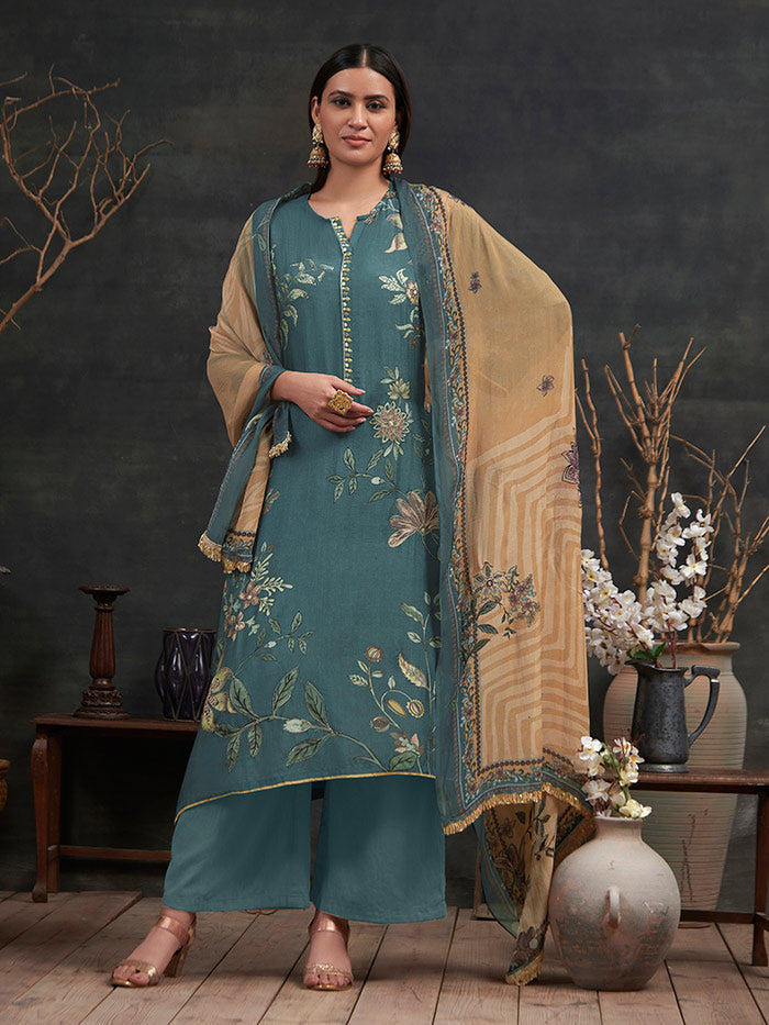 Kari Blue Unstitched Kurta Set| Shop Saundh