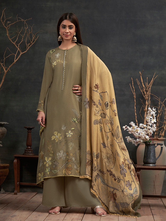 Kari Olive Unstitched Kurta Set| Shop Saundh