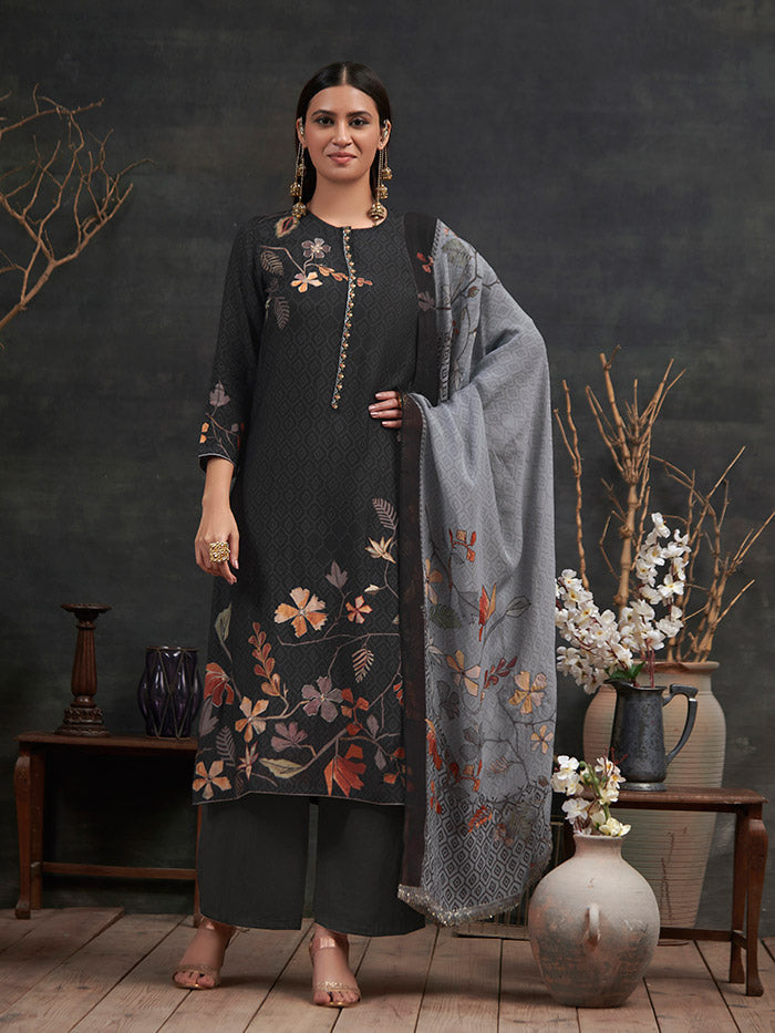 Kari Black Unstitched Kurta Set| Shop Saundh