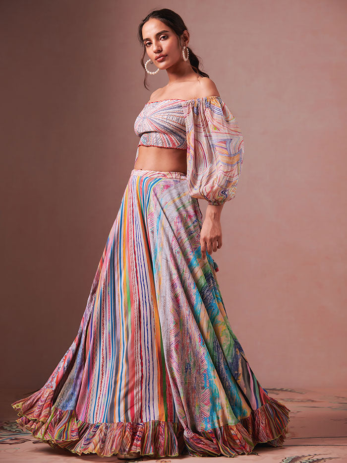 Geode Lehenga Set - Sky Blue