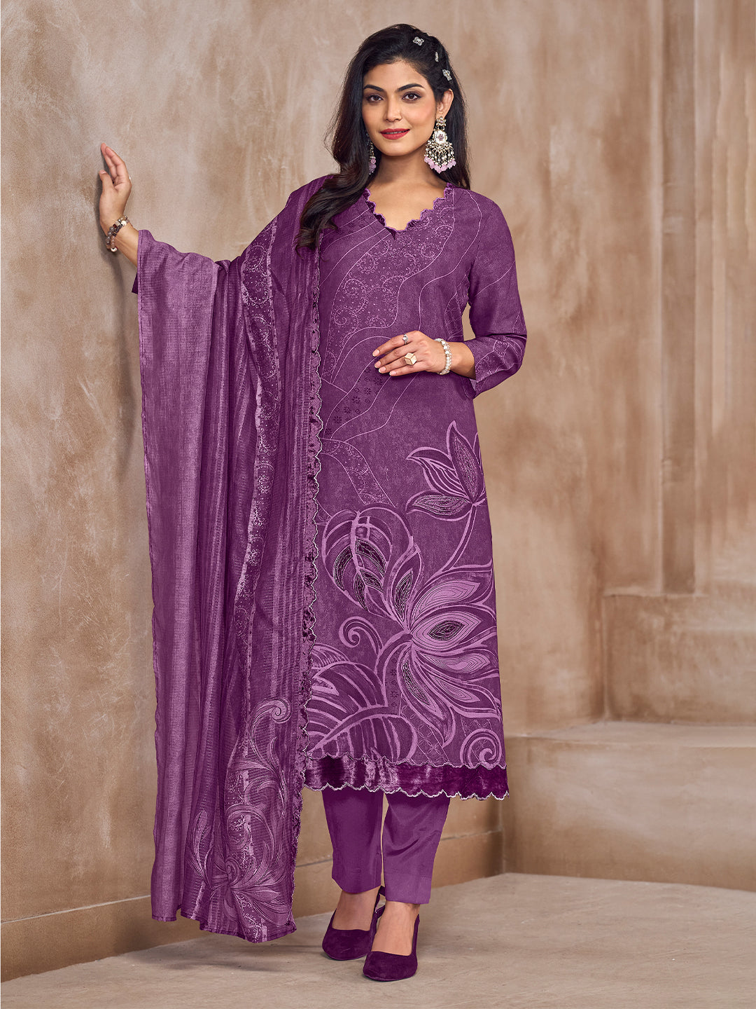 Manvi Kurta Set with Dupatta - Purple