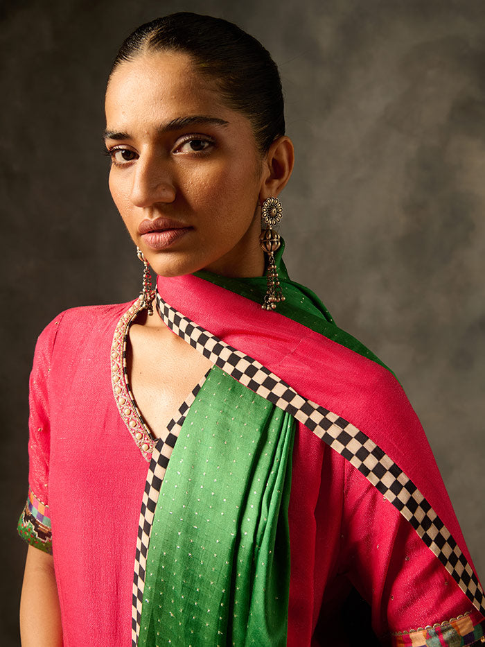 Savi Kurta Set with Dupatta - Pink