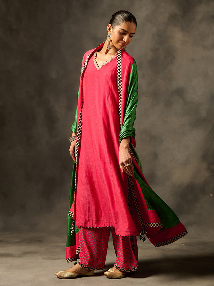 Savi Kurta Set with Dupatta - Pink