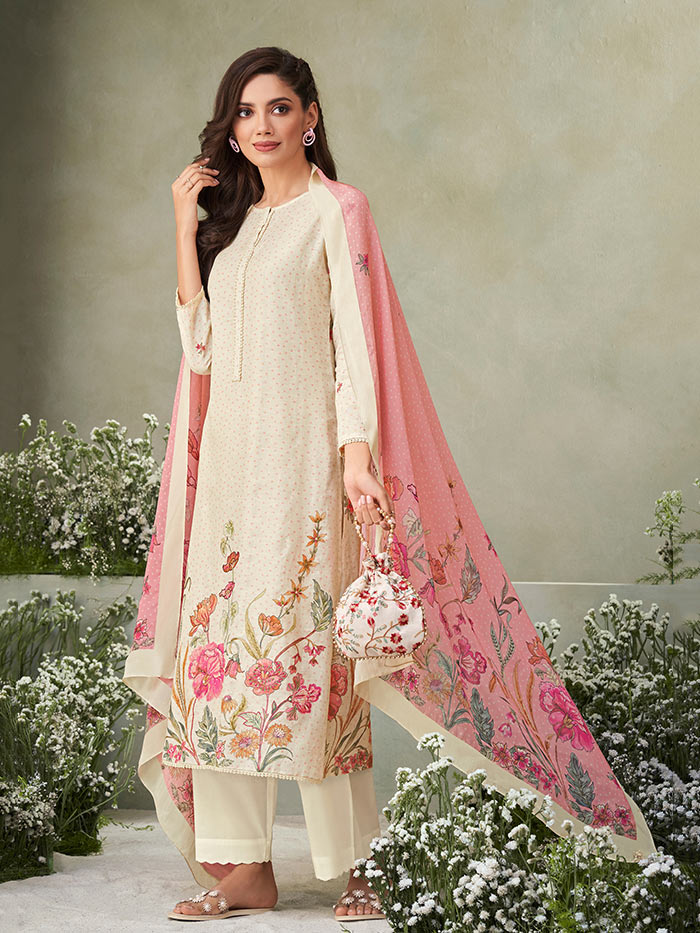 Mahek White Unstitched Kurta Set | Shop Saundh