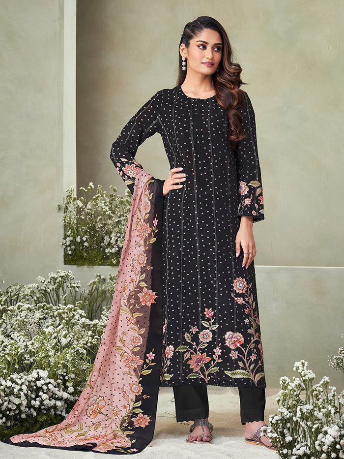 Mahek Black Unstitched Kurta Set| Shop Saundh
