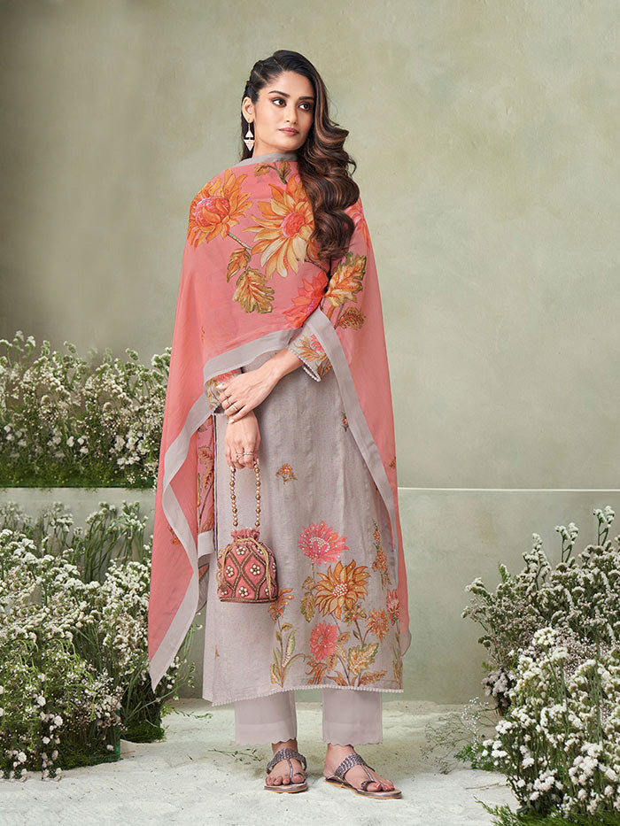 Mahek Grey Unstitched Kurta Set| Shop Saundh