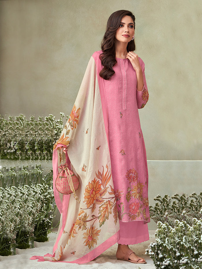 Mahek Pink Unstitched Kurta Set| Shop Saundh
