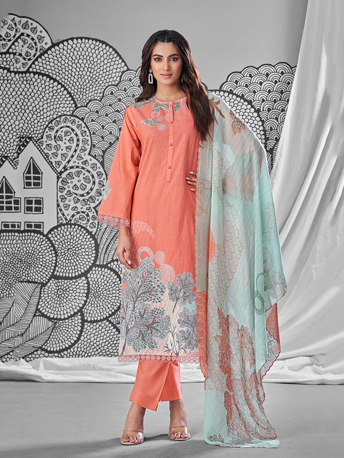 Miraah Orange Unstitched Kurta Set| Shop Saundh