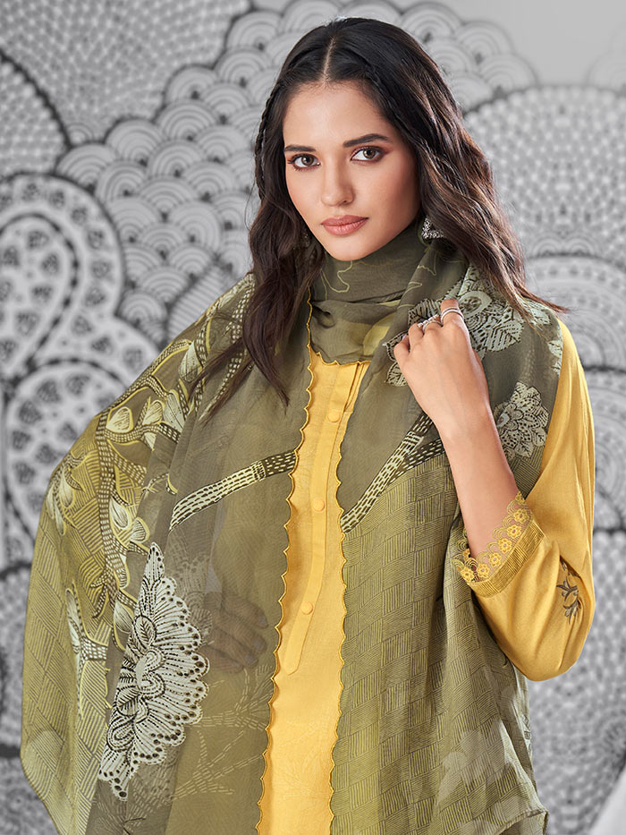 Miraah Yellow Unstitched Kurta Set| Shop Saund