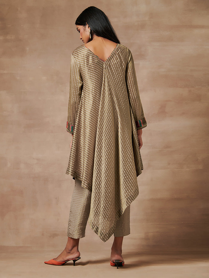 Myoko Gold Kurta Set with Multicoloured Stripes Dupatta