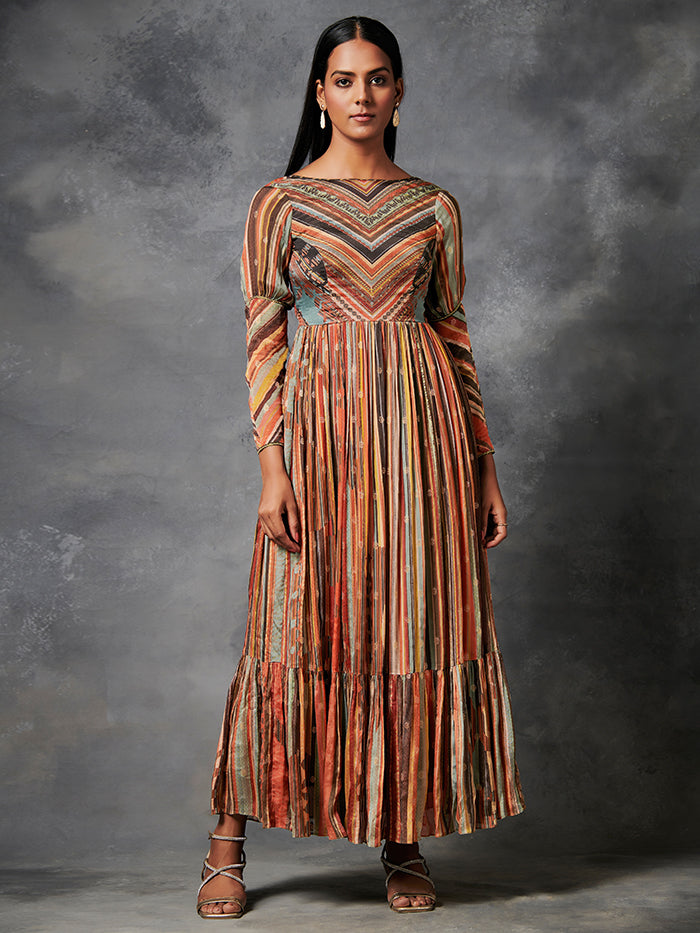 Myoko Brown Long Dress in Fullsleeves