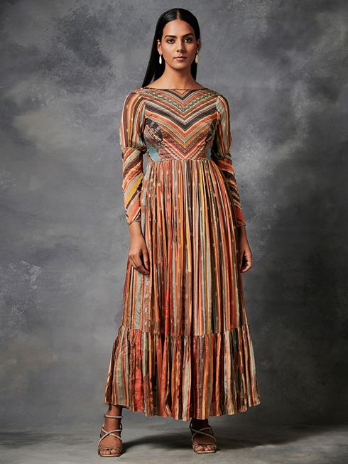 Myoko Brown Long Dress in Fullsleeves