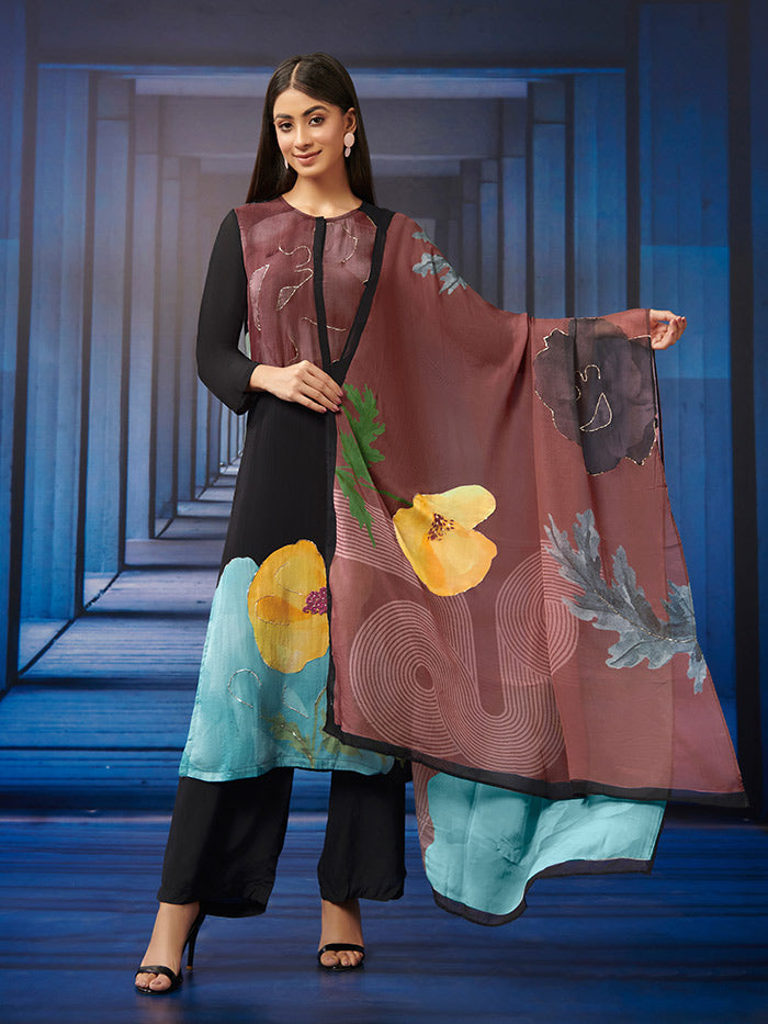 Mysie Black Unstitched Kurta Set| Shop Saundh