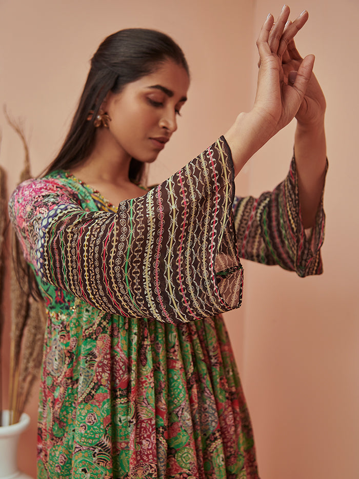 Mizo Green Flared Dress