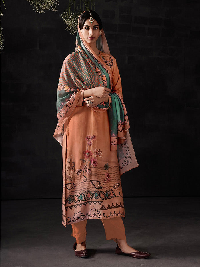 Naaz Orange Unstitched Kurta Set| Shop Saundh