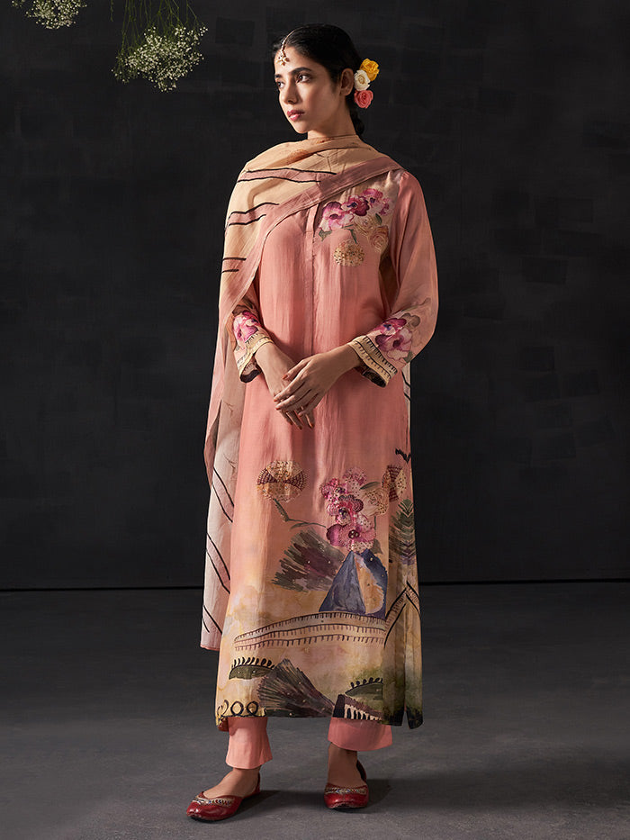 Naaz Peach Unstitched Kurta Set| Shop Saundh
