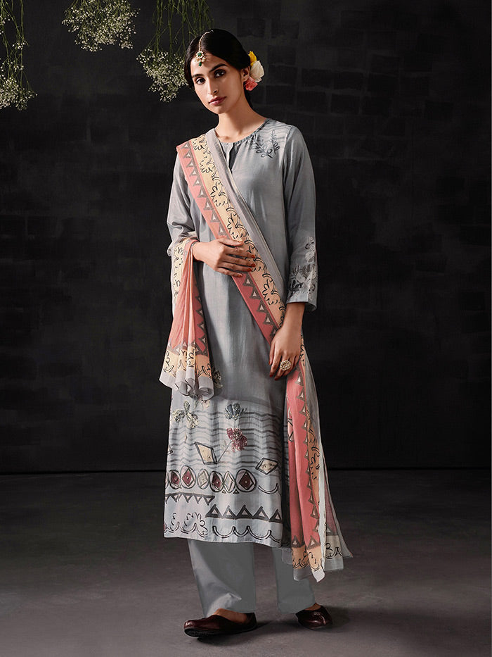 Naaz Grey Unstitched Kurta Set| Shop Saundh