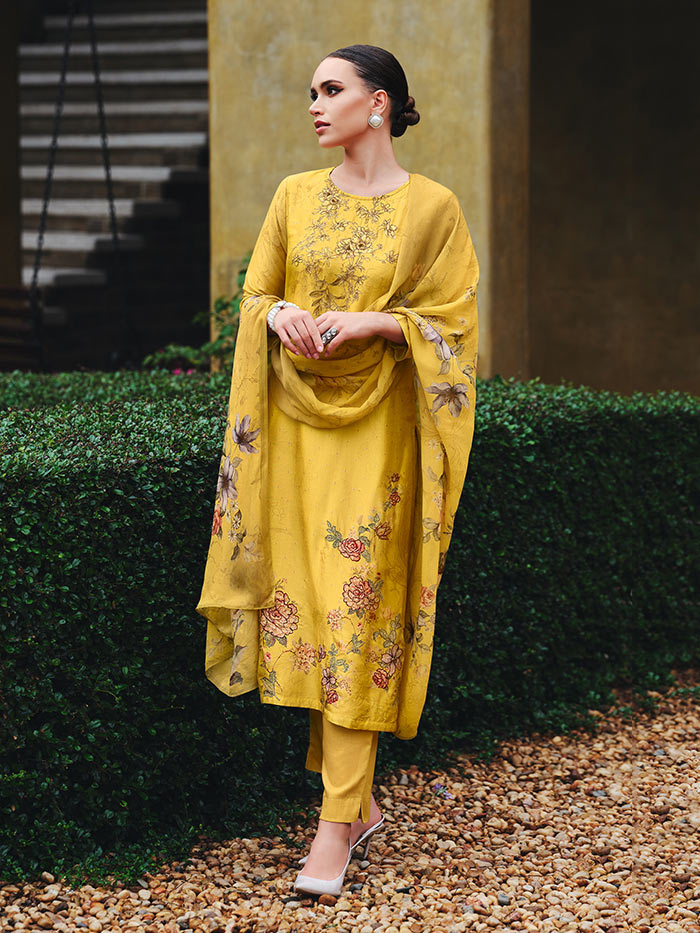 Nitya Yellow Unstitched Kurta Set| Shop Saundh