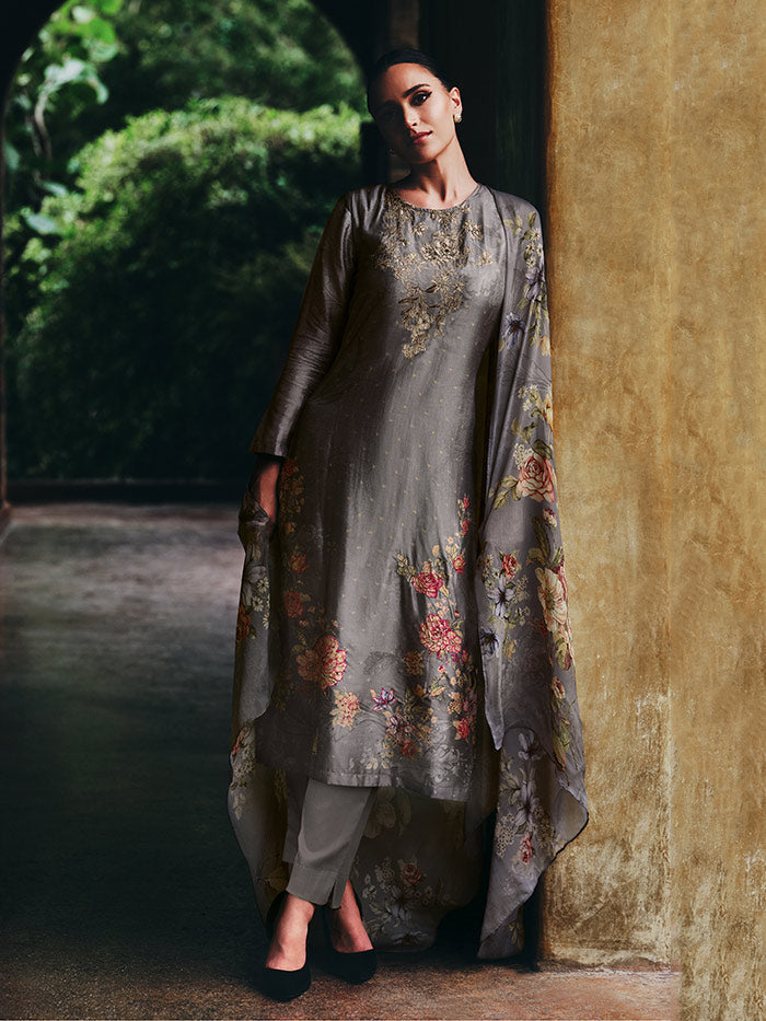 Nitya Grey Unstitched Kurta Set| Shop Saundh