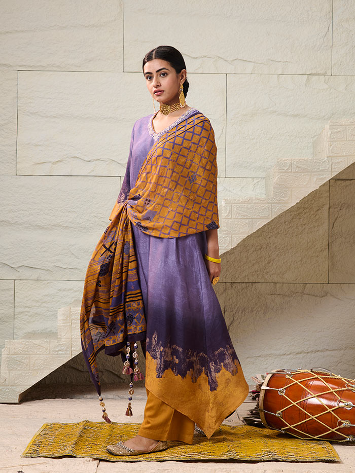 Rani Kurta Set with Dupatta - Purple