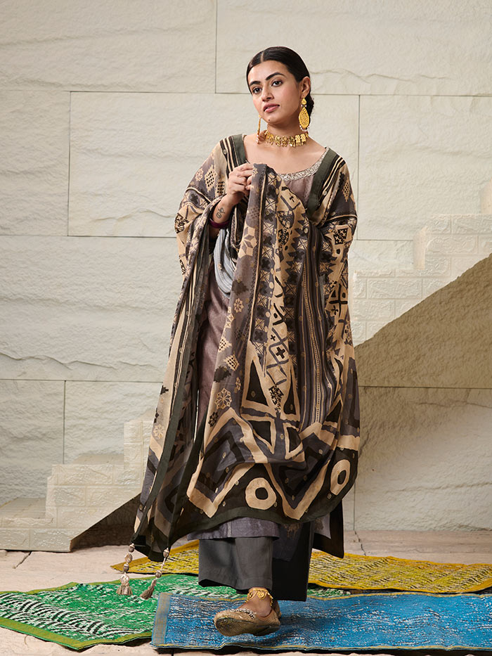 Lekha Kurta Set with Dupatta - Brown