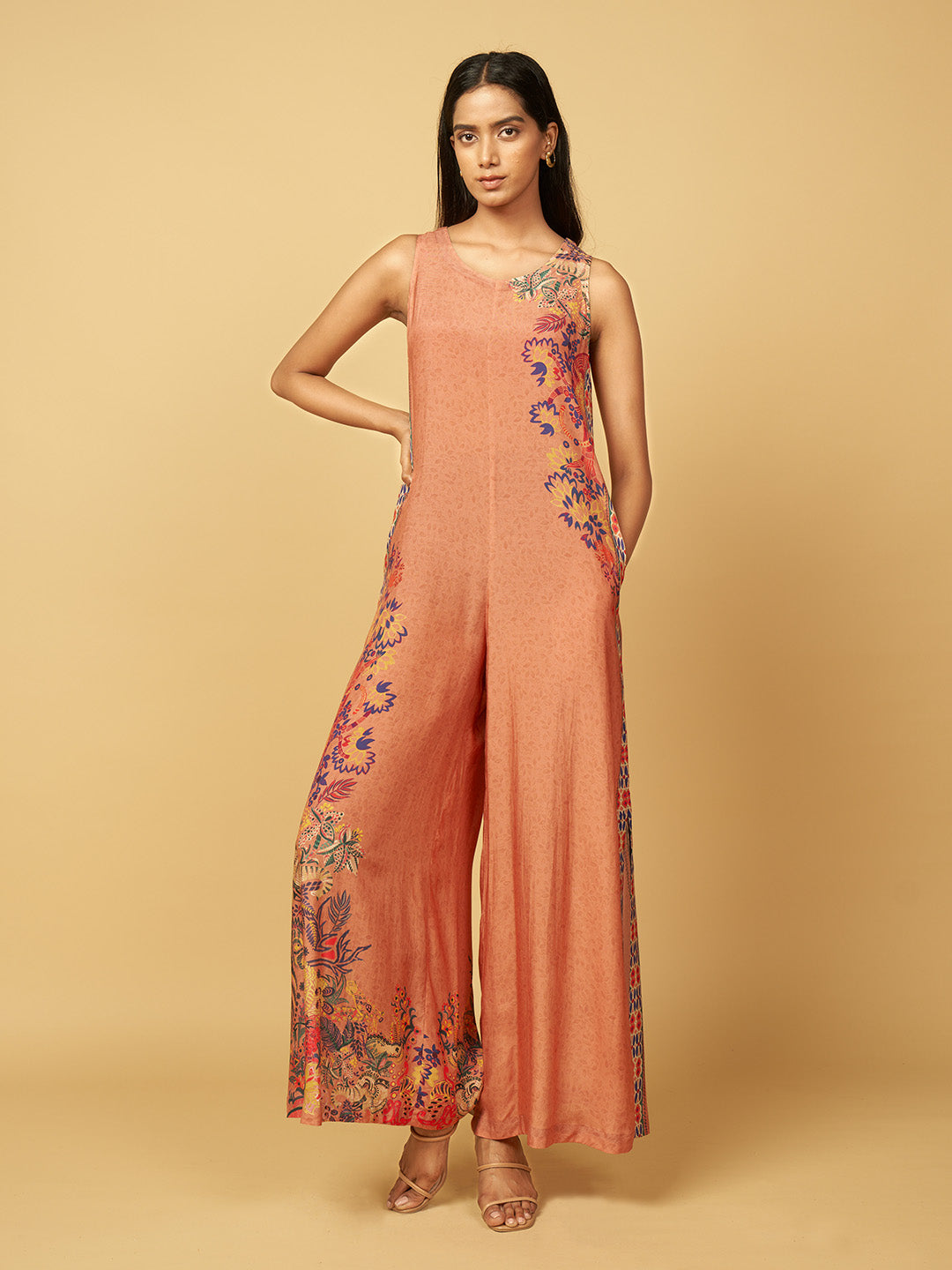 Whispering Grove Jumpsuit - Peach & Purple