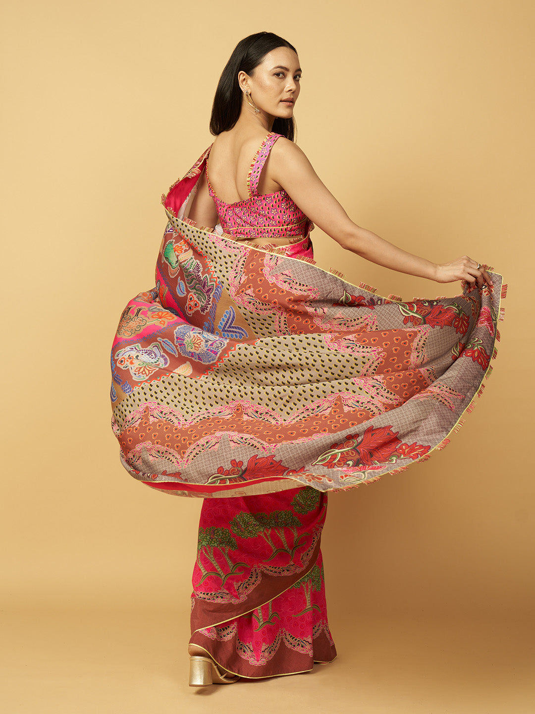Stoneveil Saree - Pink