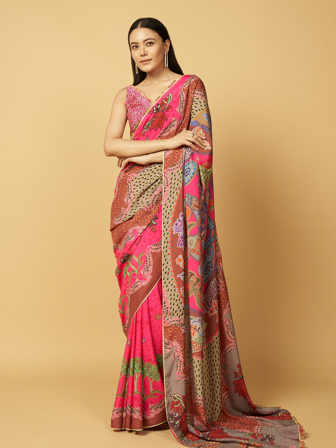 Stoneveil Saree - Pink