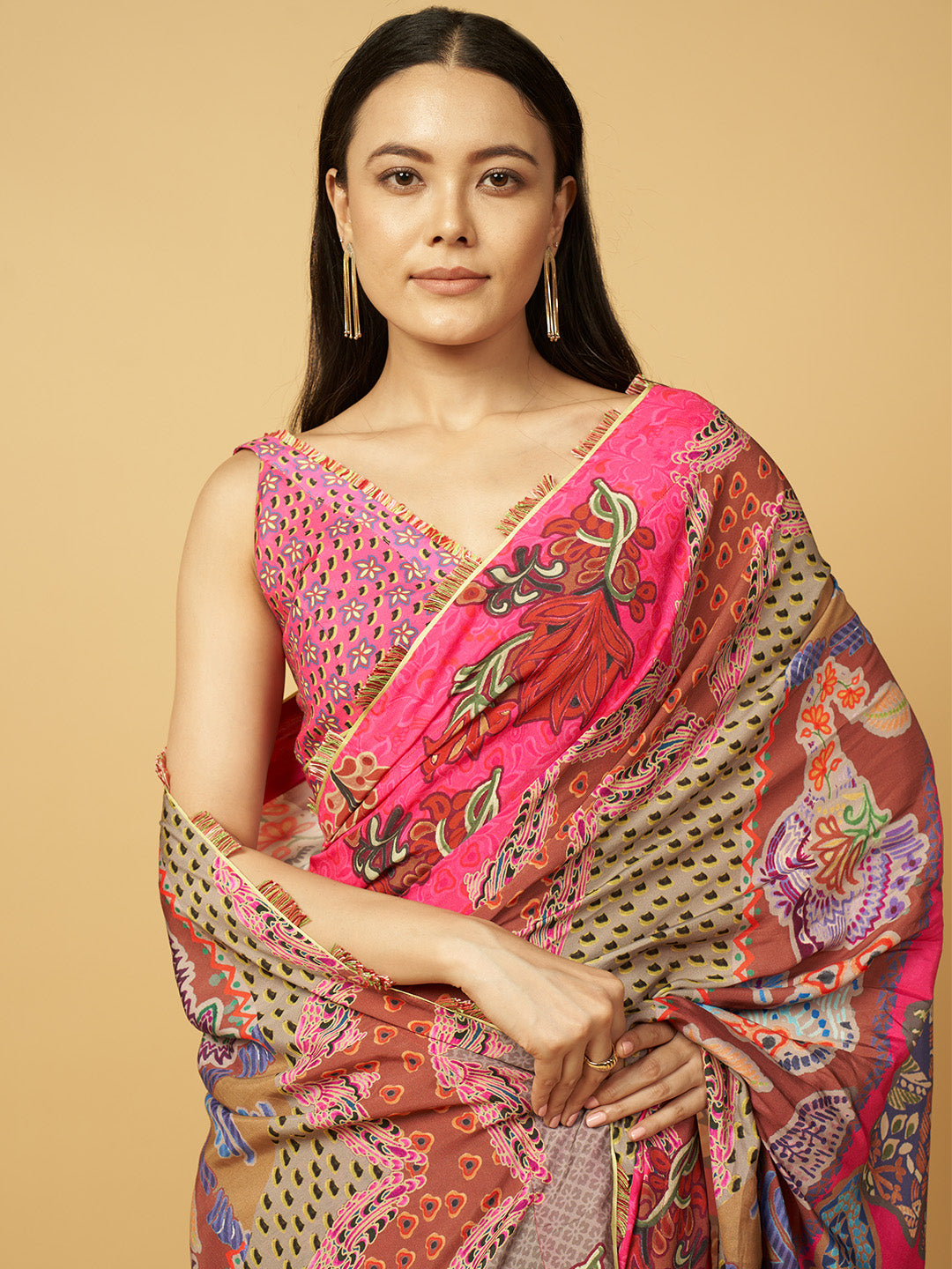 Stoneveil Saree - Pink