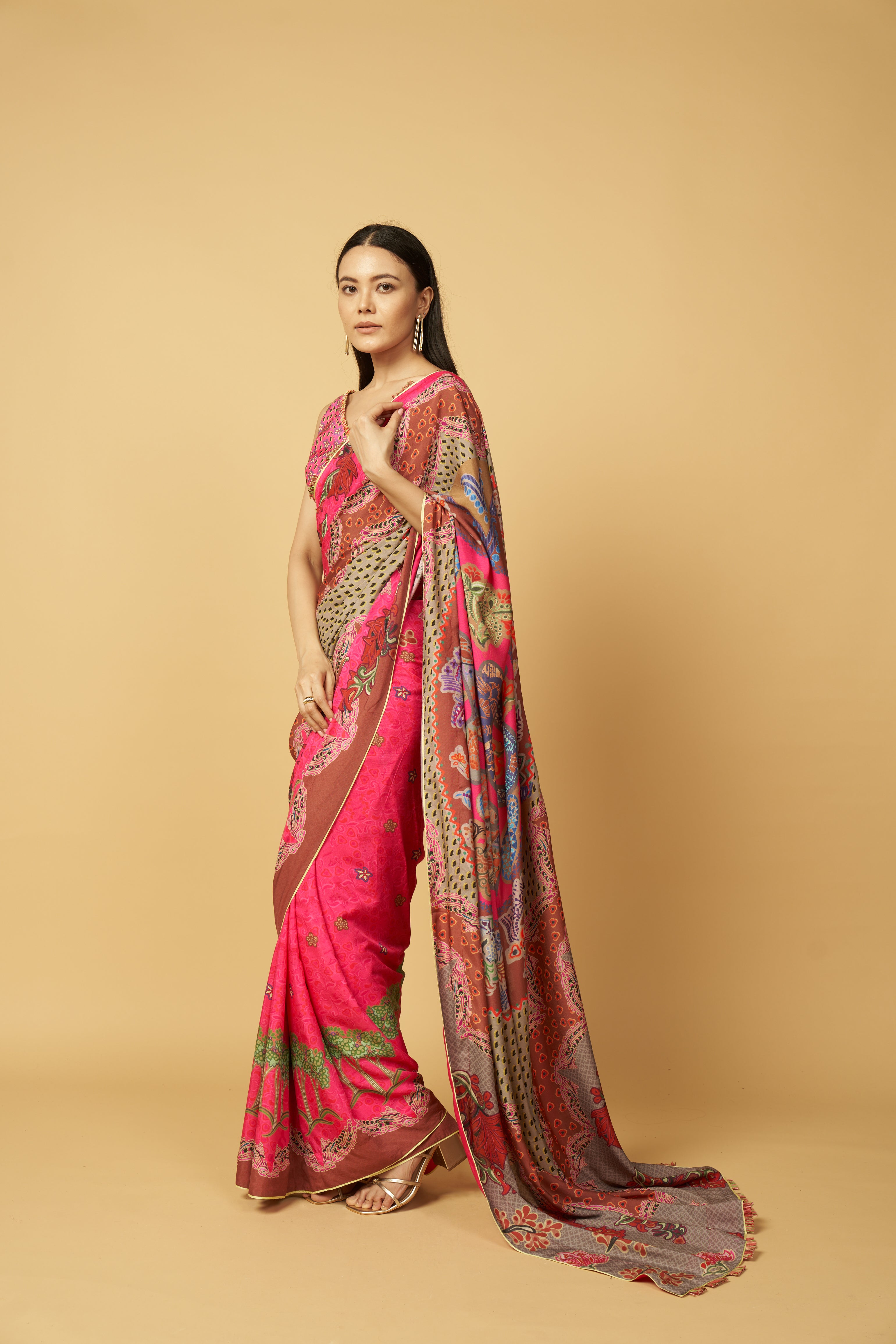 Stoneveil Saree - Pink