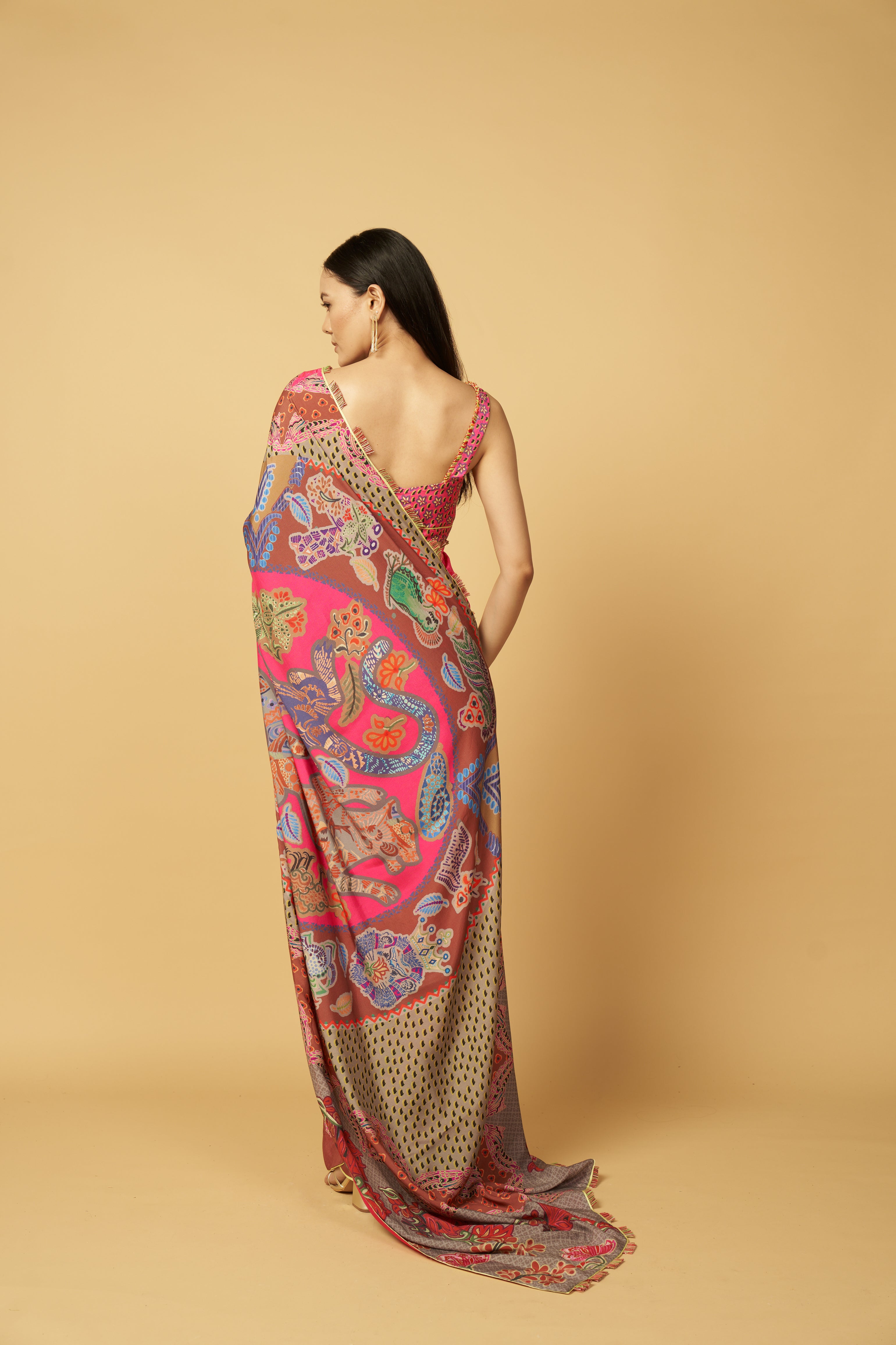 Stoneveil Saree - Pink