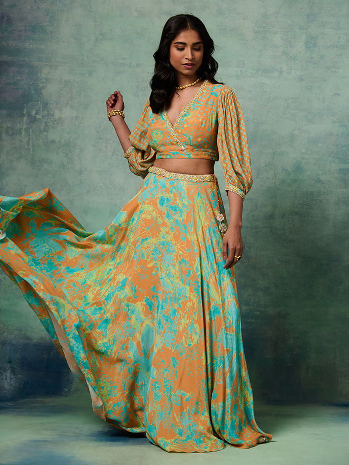 Safar Lehenga Set with Dupatta - Orange