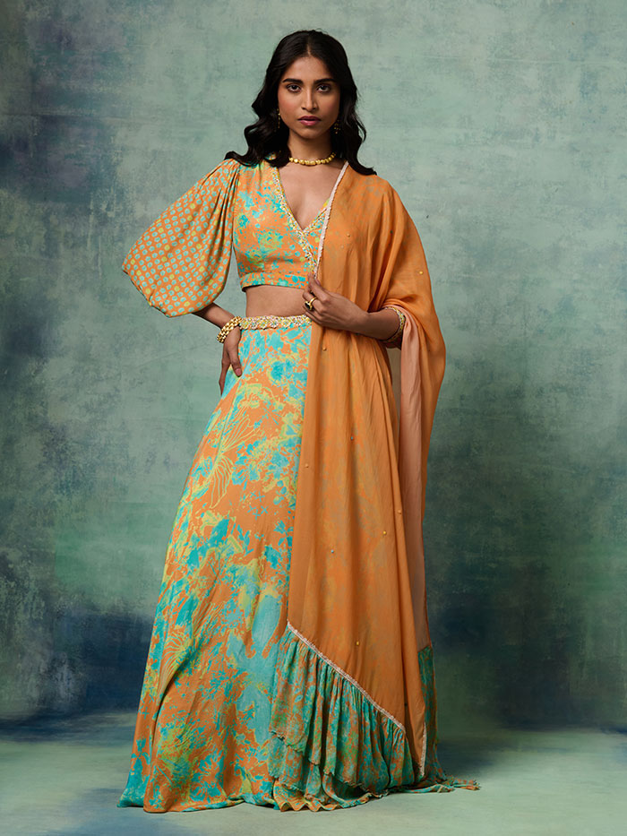 Safar Lehenga Set with Dupatta - Orange