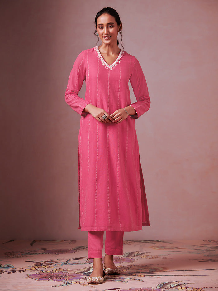 Gul Kurta Set with Dupatta - Fuschia Pink