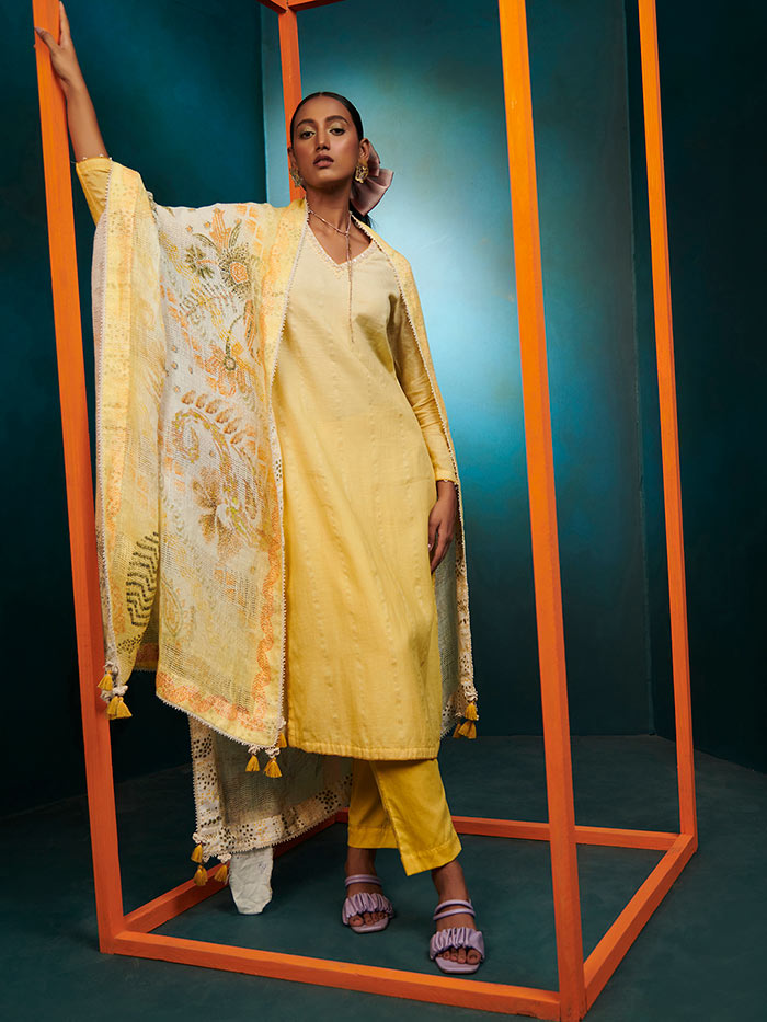 Ombre Kurta Set - Yellow
