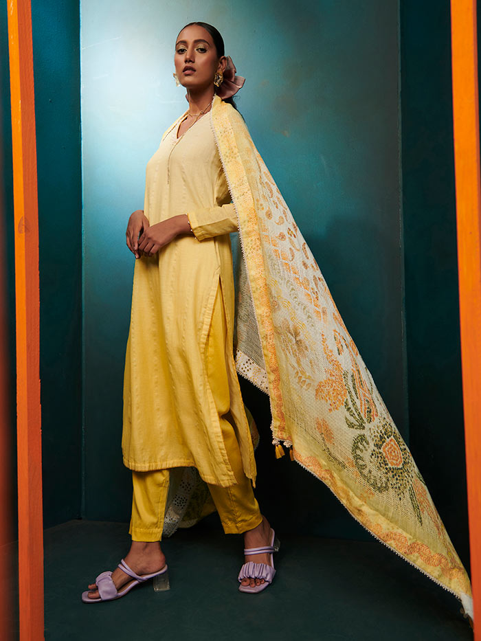 Ombre Kurta Set - Yellow
