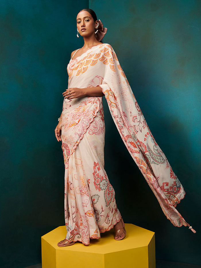 Paisley Saree - Off-White