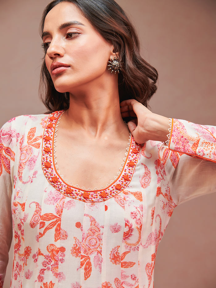 Paisley Kurta Set with Dupatta – Off-White