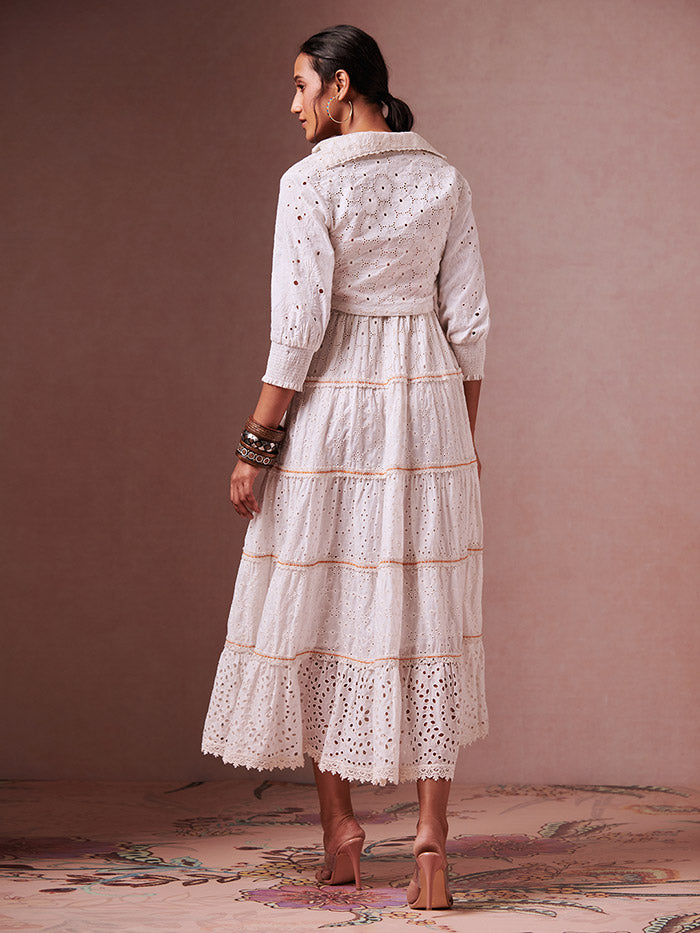 Schiffli Tie-up Shirt – White