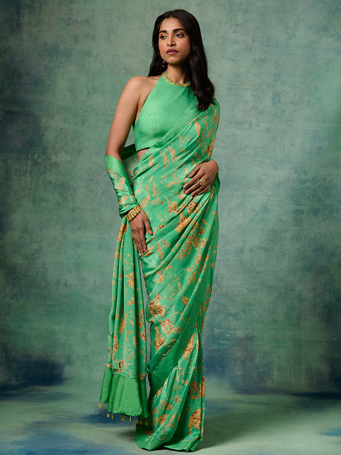 Nargis Stitched Saree - Green
