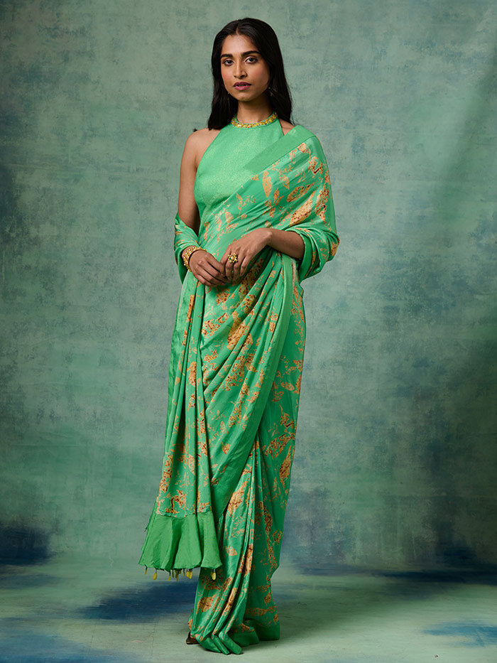 Nargis Stitched Saree - Green