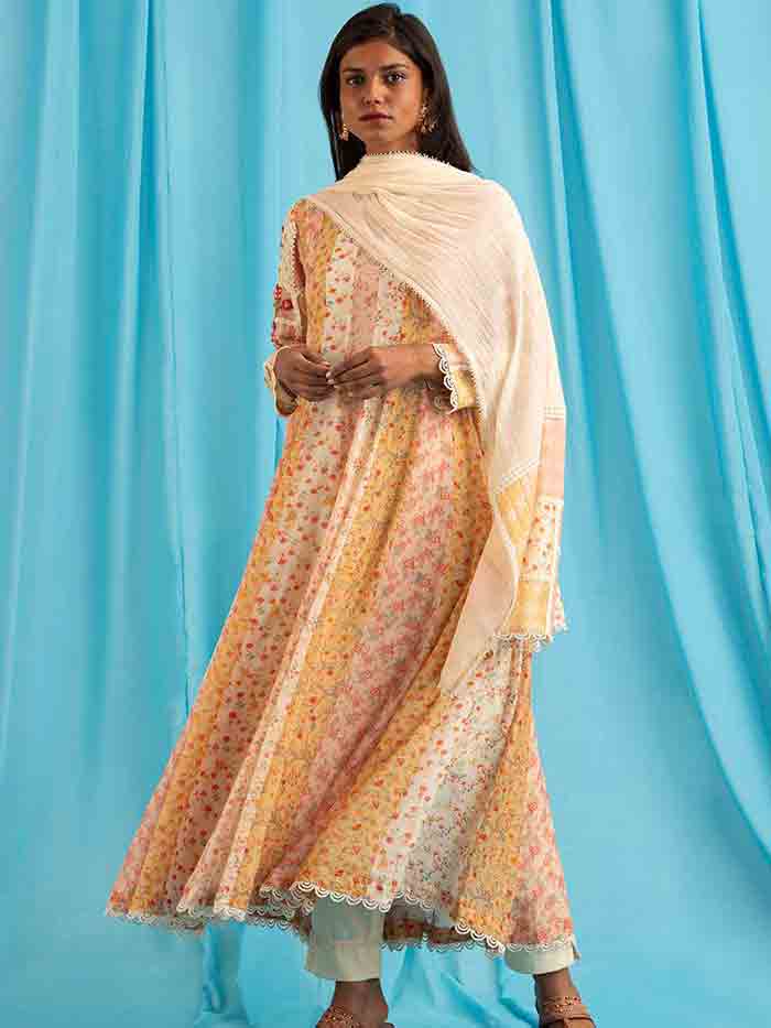 Peony Anarkali Set - Off-white