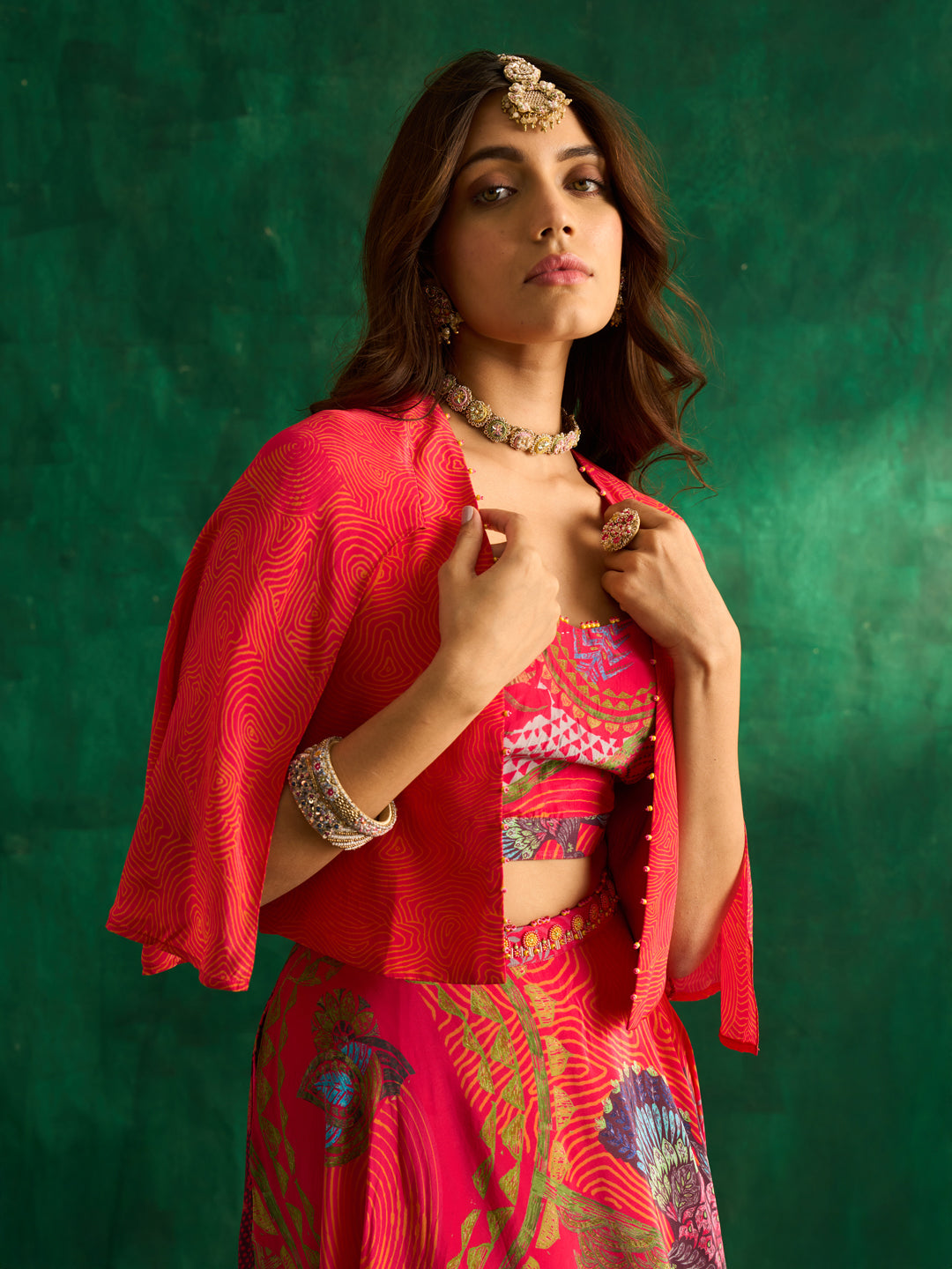 Mukund Lehenga Set With Jacket- Pink