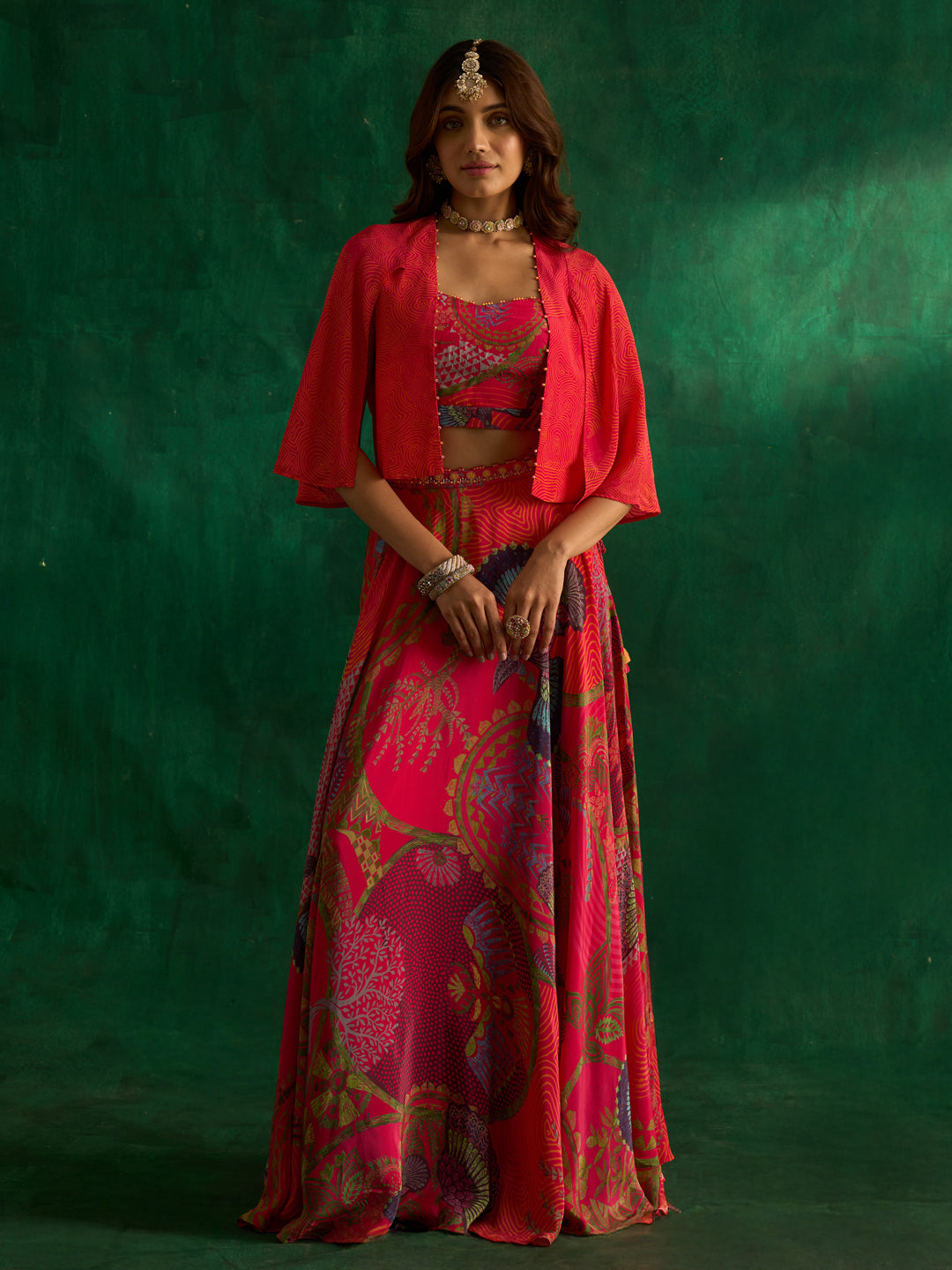 Mukund Lehenga Set With Jacket- Pink