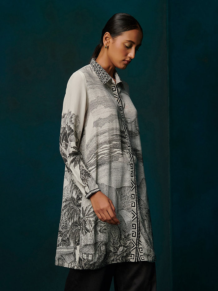 Stipple Shirt and Palazzo Set - Off White