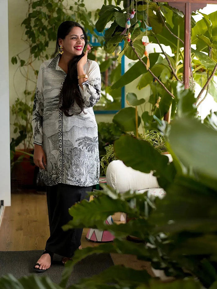 Stipple Shirt and Palazzo Set - Off White